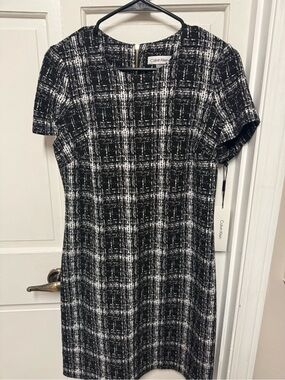 Calvin Klein Black & White Plaid Shift Dress